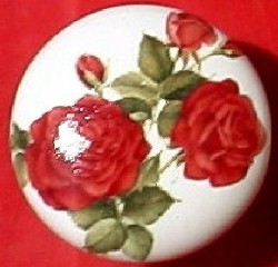 CERAMIC CABINET pull KNOB  RED ROSE ROSES flower