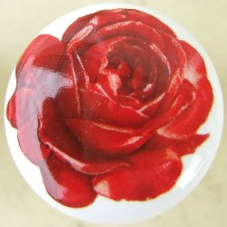 CERAMIC CABINET DRAWER PULL KNOB  ROSE ROSES flower
