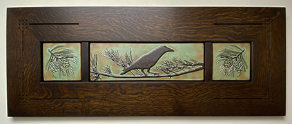 Crow Raven In Pine Tree Framed Handmade Art Tile Triptych Display Click To Enlarge