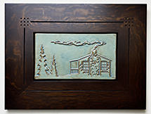 Smokey Cabin In Pine Trees Framed Handmade Tile Click To Enlarge