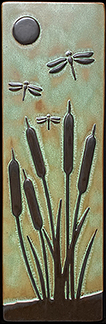 Arts & Crafts Dragonflies With Cattails And Sunset Art Tile Click To Enlarge