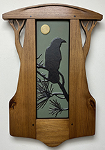 Crow Raven In Pine Tree With Full Moon Framed Handmade Tile Display Click To Enlarge