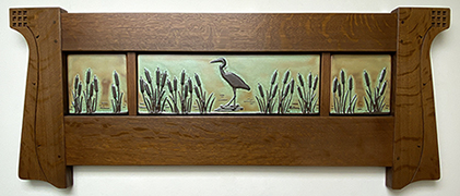 Heron In Cattails Framed Art Handmade Tile Triptych Display Click To Enlarge