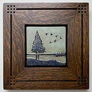 Lake and Pine Trees Geese Framed Handmade Art Tile Display Click To Enlarge