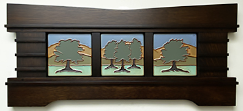 Live Oak Trees Mountains Landscape Framed Handmade Tile Set Triptych Click To Enlarge