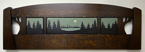 Pinescape Framed Pine Trees And Full Moon Over Field Lake Tile Triptych Display Click To Enlarge