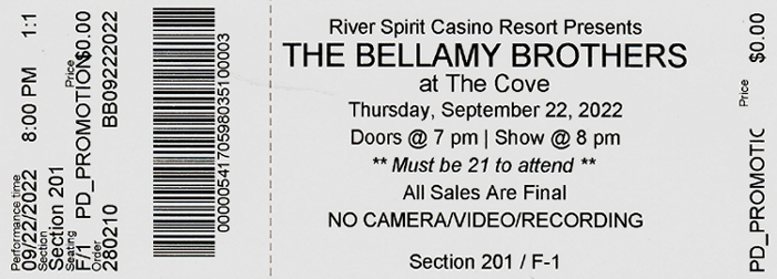 Tha Bellamy Brothers Concert Ticket