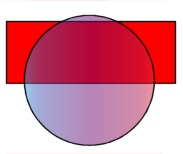 A custom multicolored semi-transparent gradient created by Patterson for the circle which is placed on a layer above the rectangle