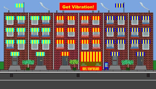 Buildings scene (triplets) created solely with Illustrator 10 - illustrates the use of a vibration color scheme