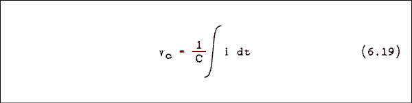  V sub C = one over C integral of i dt.