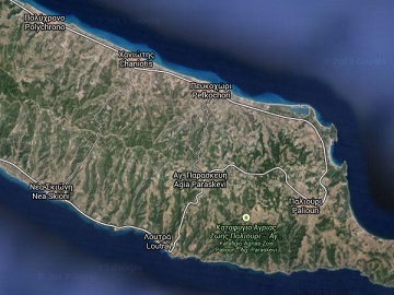 map of Paliouri on the Kassandra peninsula in Halkidiki