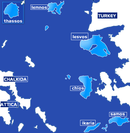 Map of Aegean islands, plattegrond Egesche eilanden