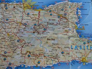 Plattegrond Chersonissos, Agios Nikolaos Kreta, Map of Chersonissos, Agios Nikolaos Crete.
