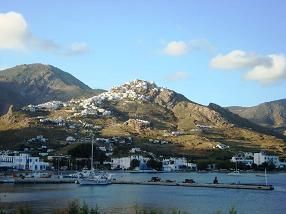 Serifos Hora and Livadi from the sea