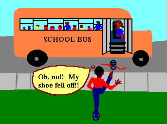 Boy kicks shoe off when gooing on a School Bus Trip Image by R. Renée Bembry